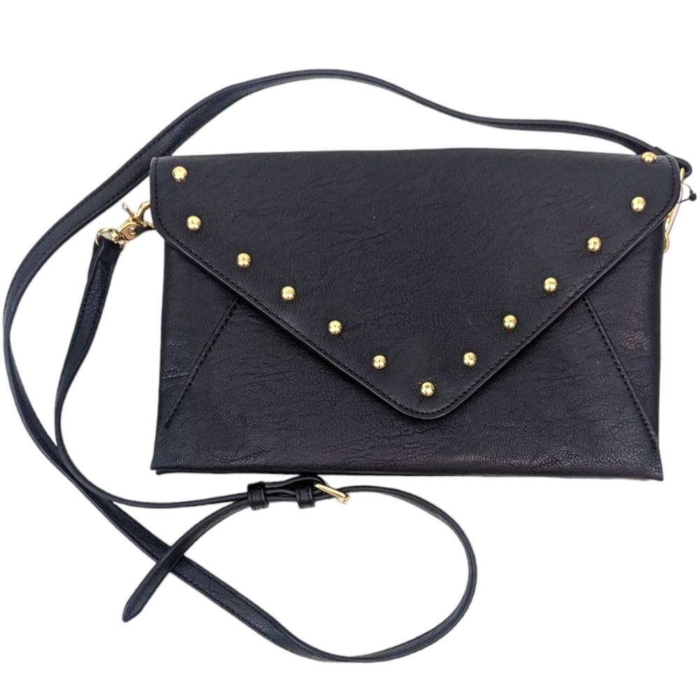 INC International Concepts Vegan Leather Crossbody Purse Black Gold Studded